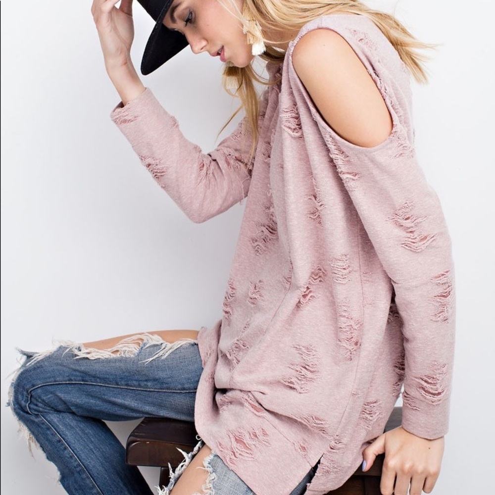 Distressed Cold Shoulder- RED … - Picture 5 of 6